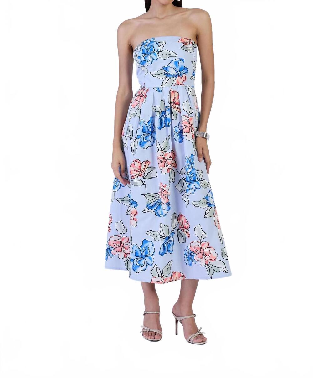 NEW BEYOND BY VERA rory off- shoulder dress in blue floral
